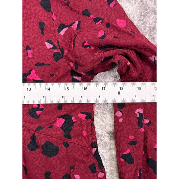 BA&SH Dress 0 Womens Thelma Ruffle Trimmed Satin Red Pink Long Sleeve Mini - Picture 4 of 8